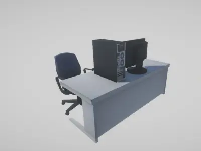 Office Desk Table with Computer Low-poly 3D model