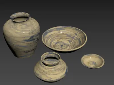 Handcrafted Marbled Ceramic Collection 3D model