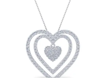Two Row Heart Diamond Pendent 3d Model and Render  3D print model
