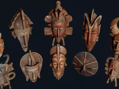 African Decor Masks 3D Model Collection