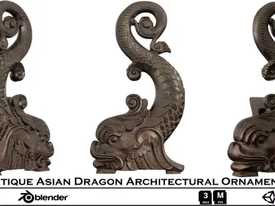 Antique Asian Dragon Ornament - Mythical Architectural Decor Low-poly 3D model