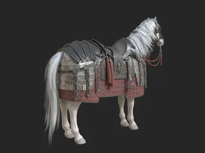 Ancient Chinese Armored Warhorse Mounted cavalry horse Low-poly 3D model