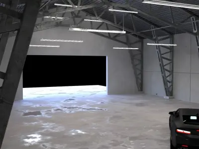 Hangar and Camaro Low-poly 3D model