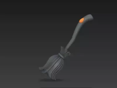 Realistic 3D Model of Gray Witchs Broom Happy Halloween Prop 3D print model