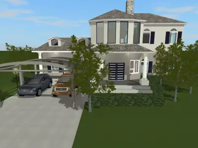Valley house with car parked 3D model