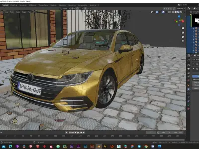 Modern exterior with VW Arteon R-line 2017 Low-poly 3D model