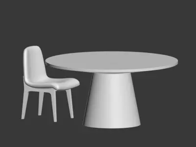 Dining Set round table with four chairs 3D model
