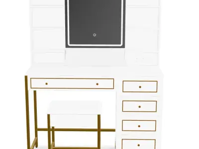 Dressing Table Set with LED High Gloss White Engineered Wood 2 3D model