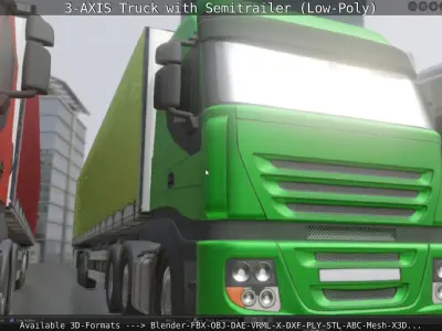 3-AXIS Truck with Semitrailer Low-Poly Version   Low-poly 3D model