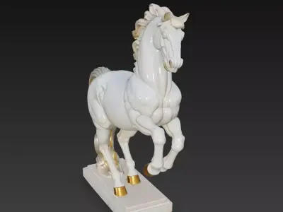 Majestic Marble Stallion - Elegant White and Gold Horse 3D Model 3D print model