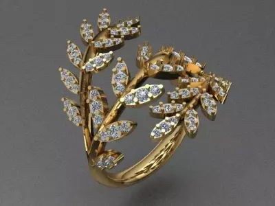 Leaf Shaped Luxury Diamond Ring 3D print model