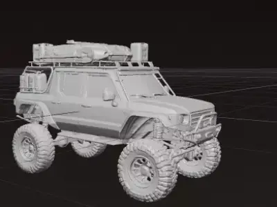 Stylized Orange Off-Road Vehicle with Expedition Gear Low-poly 3D model