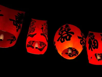 Chinese red sky lantern  3D model