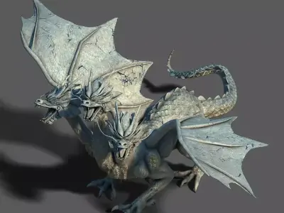 Stone Town Magic Cave - Three Head Stone Dragon 01 3D model