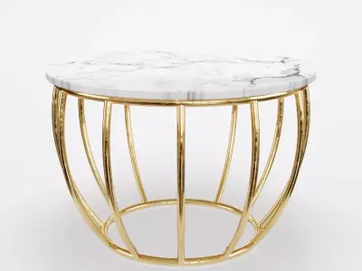 Gold Coffee Table with Marble Top 3D model