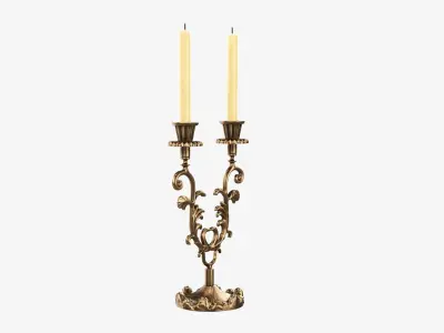 Candlestick with candles antique 03 3D model