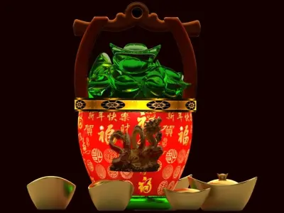 Chinese gold ingot bucket 3D model