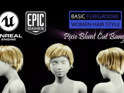 Pixie Blunt Cut Bangs Groom RealTime Hairstyle Unreal Engine 4 Low-poly 3D model