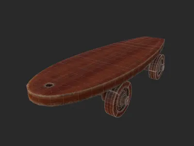 Old wooden toy skateboard Free 3D model