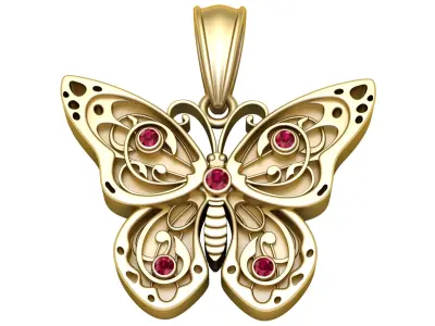 Stylish Butter Fly Gold Pendent 3D print model