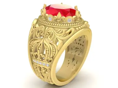 Luxury Vintage Red Gemstone Men Ring 3D Jewelry Model 3716 3D print model