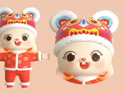 cartoon new year rabbit 3D model