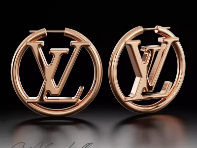 LV gold earrings 3D print model