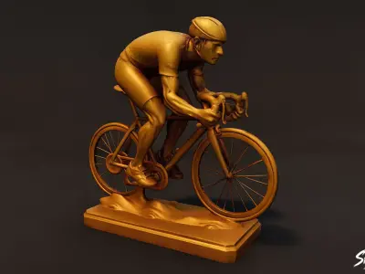 Golden Cycling Statue Low-poly 3D model