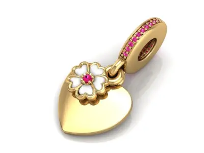 heart dangle charm with flower enamel 3D print model