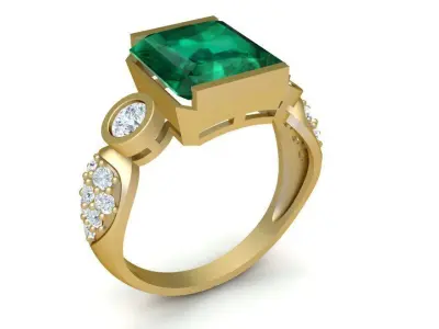 Luxury Emerald Cut Engagement Ring with Side Stones 3D Mode 1809 3D print model