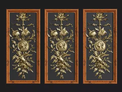 Classic Rococo Decorative Relief Panel 3D model