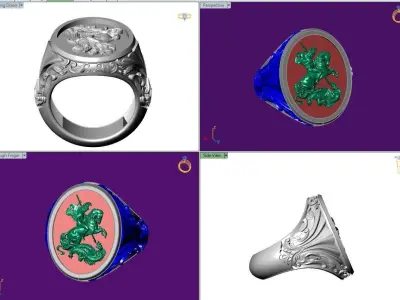 Saint George and the Dragon Engraved Ring 3D STL 3DM Model 3D print model