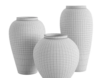 Set simple elegant ceramic vase 3D model