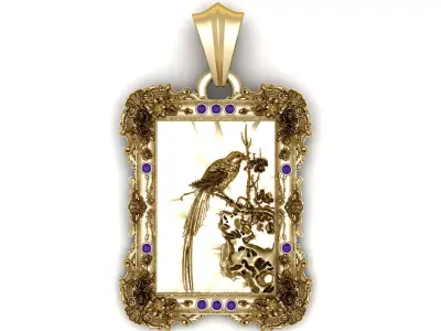 Baroque Framed Angel Relief Pendant 3D Printable Model 3D print model