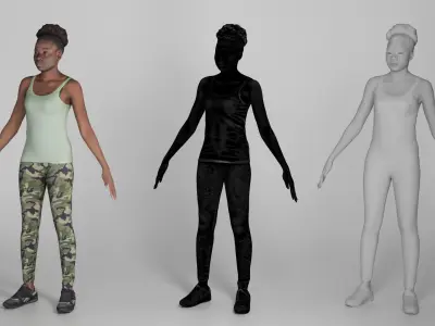 Sporty young woman in A-pose 278 Low-poly 3D model