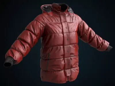 Red winter jacket Low-poly 3D model