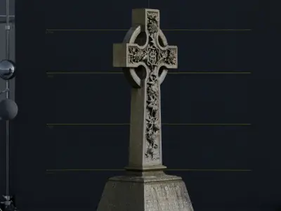 Gravestone Celtic Cross Leaves Decoration  Low-poly 3D model