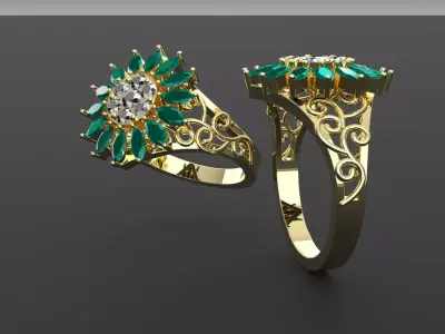 Marquise Ring with Diamond Stones 3D print model