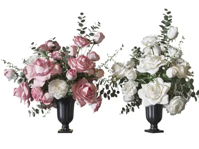 Flower Set 076 Rose white and Pink 3D model