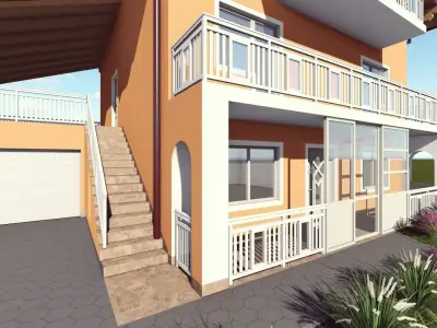 House with balconies and stairs 3D model