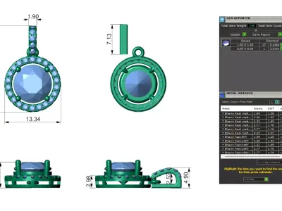 Round Pointer Diamond Pendant With Yellow Center Stone 3D print model