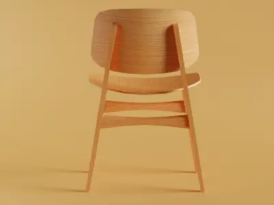 Wooden Chair Low-poly 3D model 5