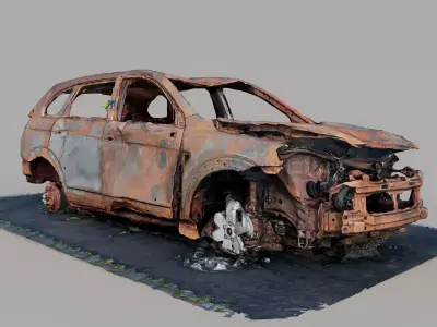 Burnt car 3d photogrammetry  Low-poly 3D model