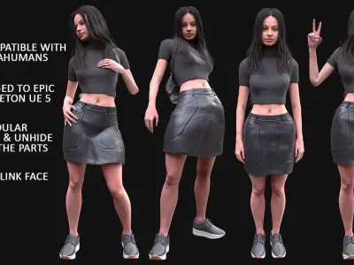 Woman - Summer Outfit 3 - Modular - Rigged Low-poly 3D model