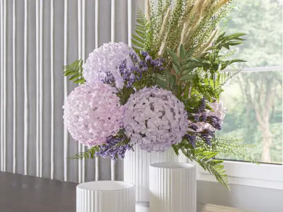 Flower Set 057 hydrangea and pampas 3D model