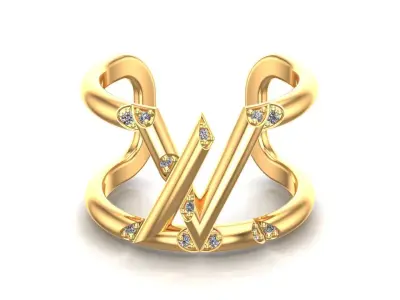 Gold Beautiful Diamonds Ring 3D print model