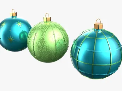 Christmas Tree Ornament Set4 - Turquoise Green  Low-poly 3D model