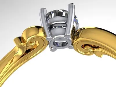 Vintage Half Carat Solitaire scroll art design engagement ring 3D print model