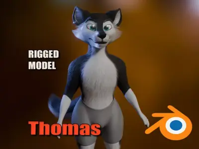 Thomas Anthro Husky Low-poly 3D model