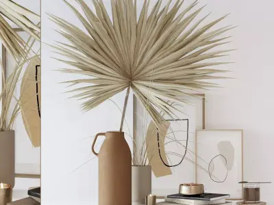 Decorative set with dryed palm 3D model